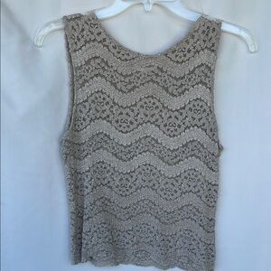 Elegant Lace Sleeveless Top by Neiman Marcus Taupe Gray